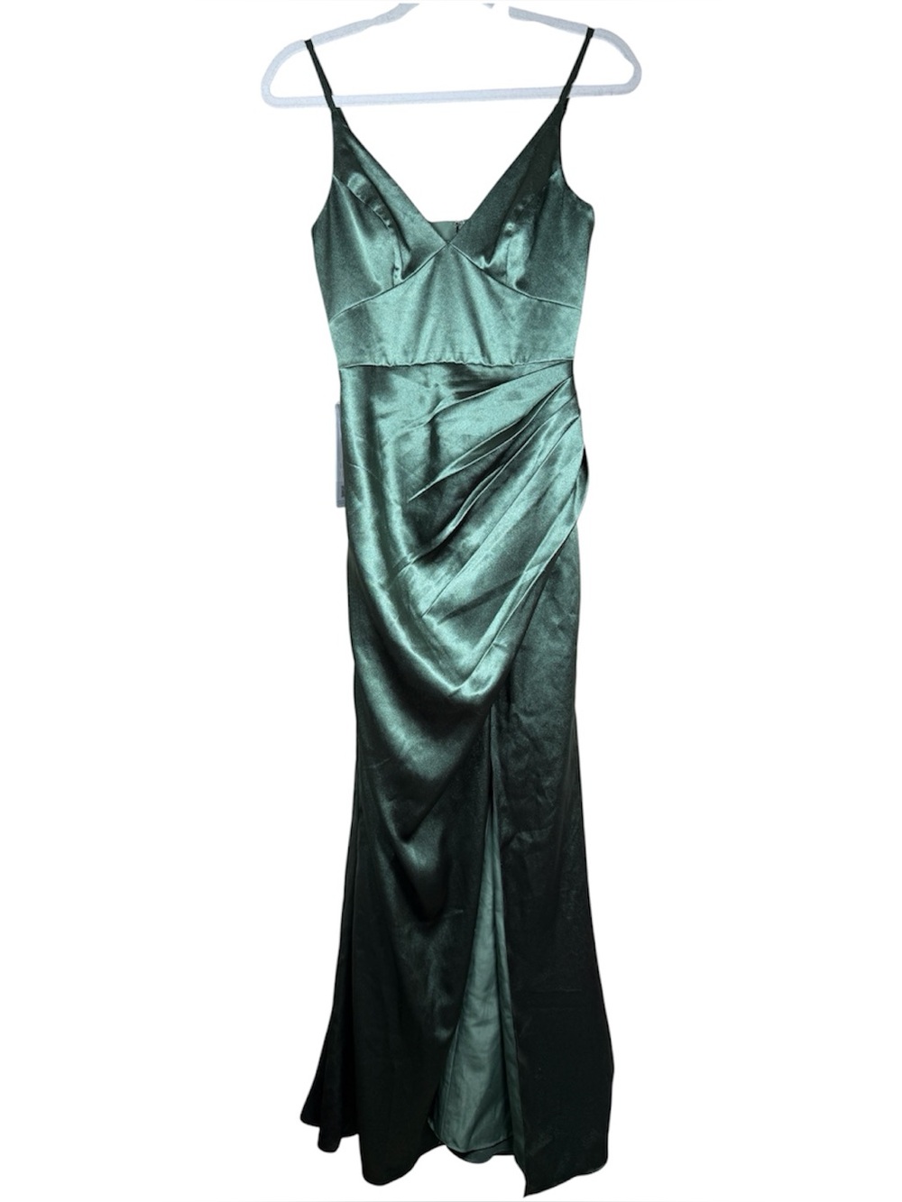 Azazie Shania Satin Bridesmaid Dress Sz 2 Eucalyptus